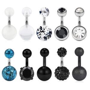 14G 6mm 316L & CZ Belly Rings - Set of 10